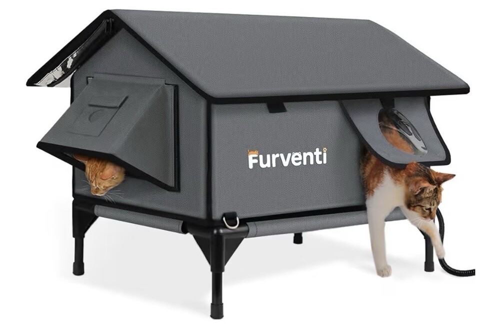 Heated Cat House. Weatherproof & Insulated And Elevated (Dark Grey, Large) New